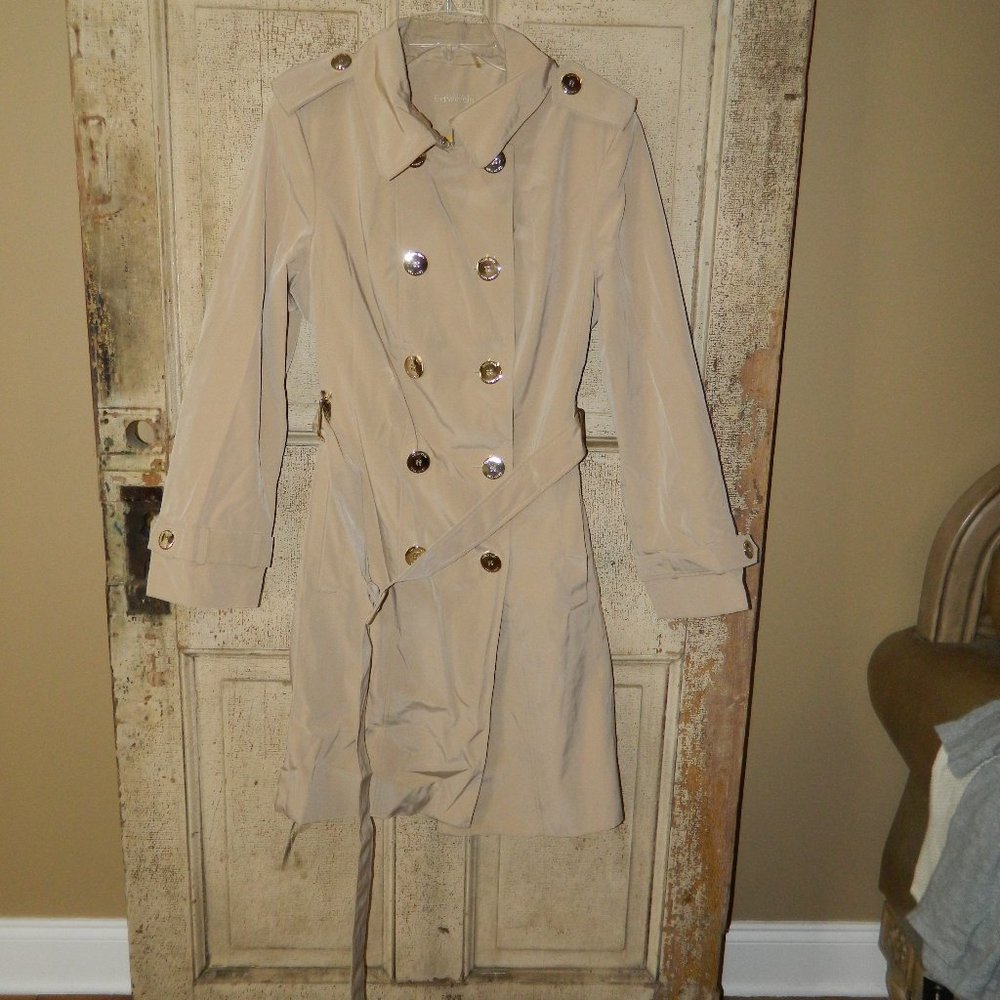 Calvin Klein Weather Rain Wind Long Trench Coat Womens Size L